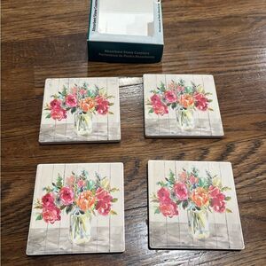 Absorbent Stone Coasters with Floral Design